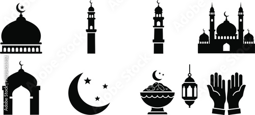 Islamic Symbols and Architecture Collection Silhouette Icons mosque minaret