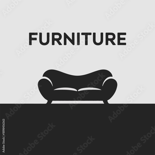 Minimalist Furniture Logo with Couch Silhouette and Bold Typography.