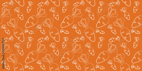 Carrot seamless pattern vector illustration. Carrot with outline style on a orange background