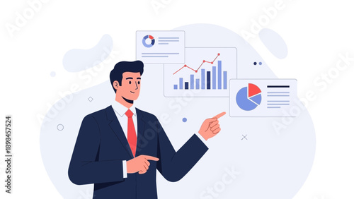 Businessman Analyzing Financial Data Reports with Charts and Graphs