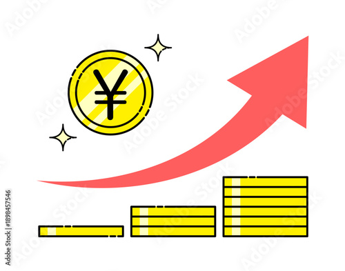 右肩上がりの円コインのイラスト