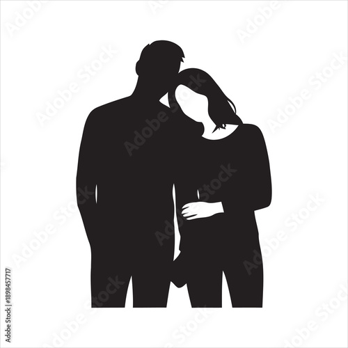 Romantic Couple Silhouette - Intimate Portrait of a Man and Woman Embracing, Minimalist Vector Illustration for Love and Wedding Design