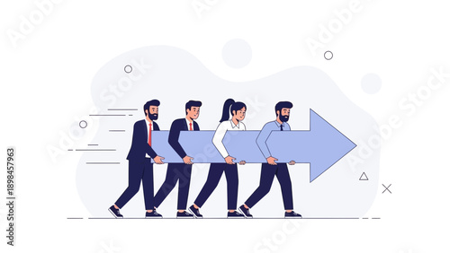 Teamwork Business People Carrying Blue Arrow Forward
