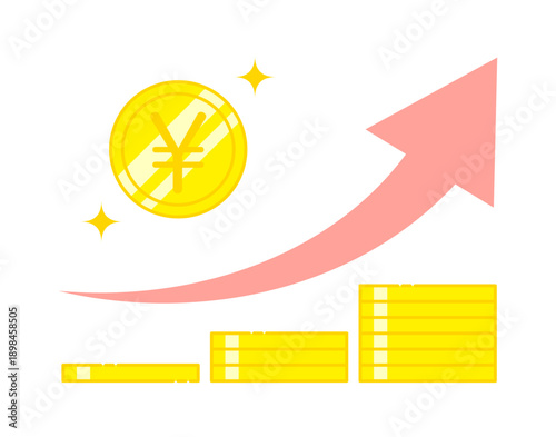 右肩上がりの円コインのイラスト