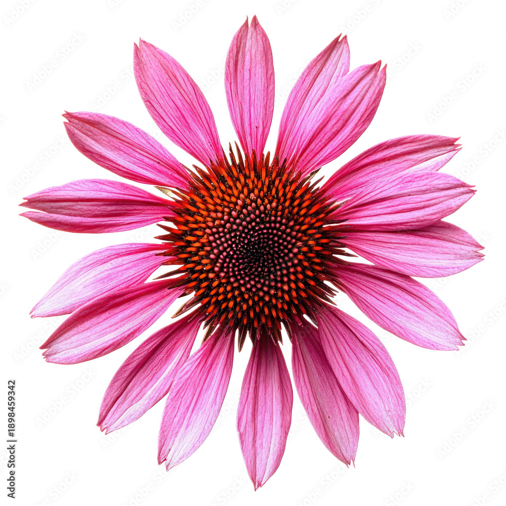 Obraz premium A vibrant pink echinacea flower with a white background.