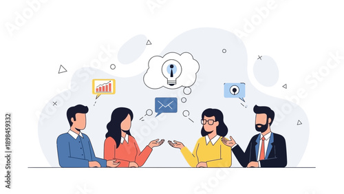 Teamwork business meeting brainstorming ideas collaboration concept illustration