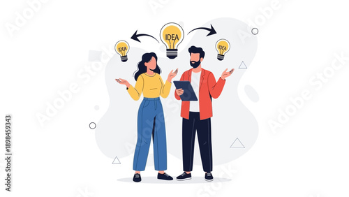 Team Brainstorming: Diverse Colleagues Exchanging Ideas with Lightbulbs