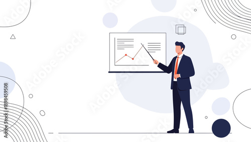 Businessman presenting financial chart on whiteboard, business meeting concept