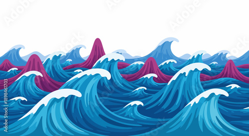 Ocean Waves Illustration with White Foam.