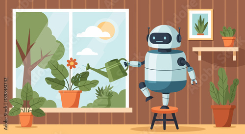 Robot Watering Plants in Indoor Setting.