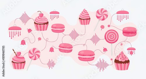 Variety of Pink Desserts and Sweets.