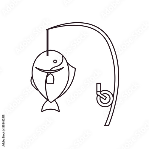 Fishing Pole caught fish rod emoji symbol sign icon vector illustration isolated flat