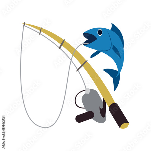 Fishing Pole caught fish rod emoji symbol sign icon vector illustration isolated flat