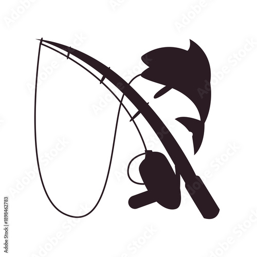 Fishing Pole caught fish rod emoji symbol sign icon vector illustration isolated flat