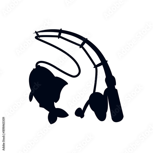 Fishing Pole caught fish rod emoji symbol sign icon vector illustration isolated flat