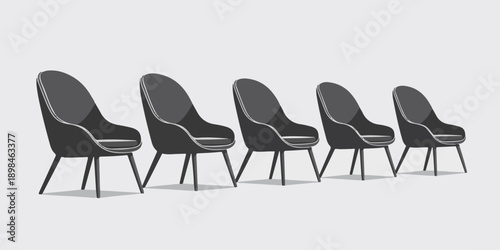 Graphic Illustration of Row of Modern Minimalist Lounge Chairs.