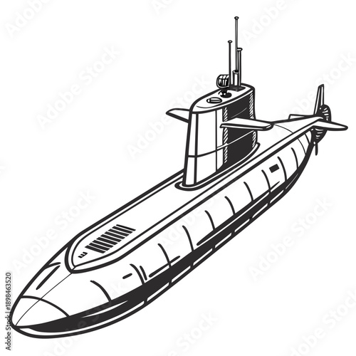 Black and white of a submarine with smooth curves nautical 1