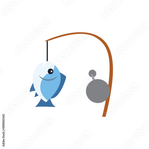 Fishing Pole caught fish rod emoji symbol sign icon vector illustration isolated flat