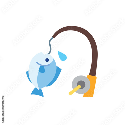 Fishing Pole caught fish rod emoji symbol sign icon vector illustration isolated flat