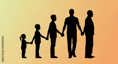 Generations of people holding hands in silhouette against a gradient background.