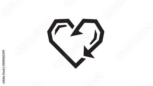 A minimalist black broken heart icon with cracked edges on a clean white background, symbolizing heartbreak and sorrow.