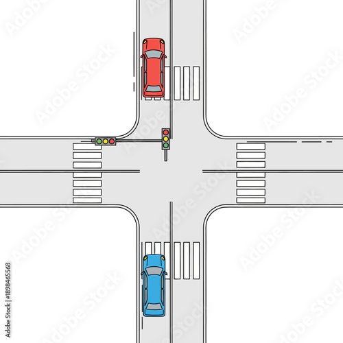 Traffic Intersection with Cars and Pedestrian Crossings