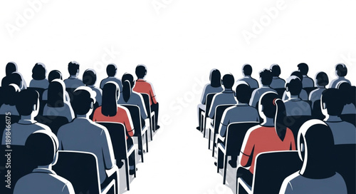 Audience seated in rows facing forward illustration.