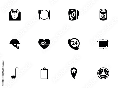 Collection of Black Icons for Food Delivery and Dining Service