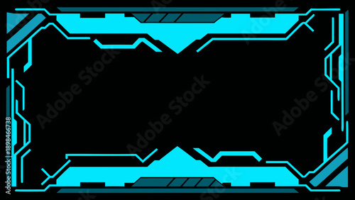 A futuristic bright blue neon frame with a central black void