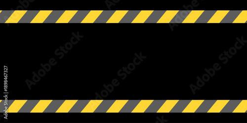 黒とイエローの斜めストライプ警告フレーム 中央余白付きの注意喚起・工事現場風デザイン ベクター素材 /Black and Yellow Diagonal Hazard Stripe Frame with Empty Center Warning Safety Design Vector Illustration 