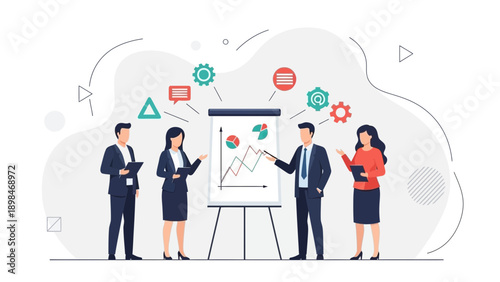 Business Team Meeting Presentation with Charts and Icons