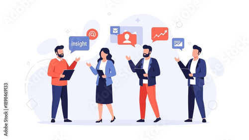 Teamwork and communication concept, business meeting illustration with people discussing ideas