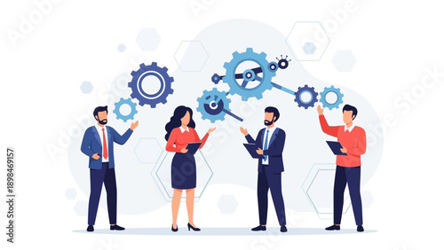 Teamwork and Collaboration: Business People With Gears Illustration