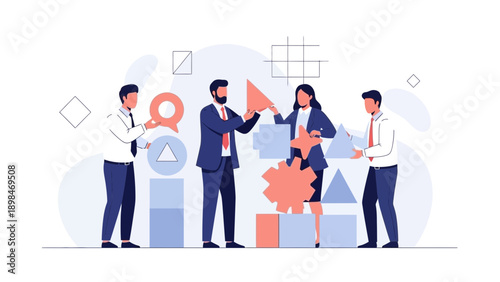 Teamwork and Collaboration: Business People Building Strategy with Geometric Shapes