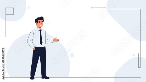 Smiling Businessman Presenting, Flat Design, Copy Space