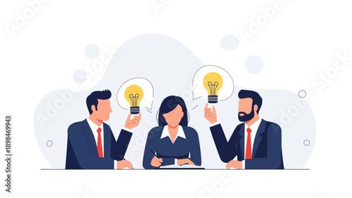 Teamwork brainstorming ideas with light bulbs