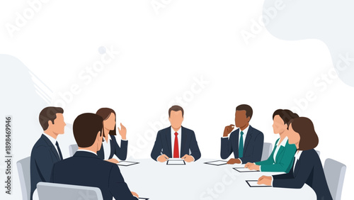 Diverse business team meeting around a table, discussing strategy