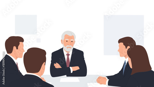 Business Meeting: Senior Manager Leads Discussion with Team Around Table