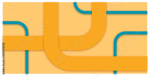 Dynamic abstract network of flowing orange and blue lines creating an intricate, interconnected geometric pattern on a smooth background, representing complex systems and modern connections