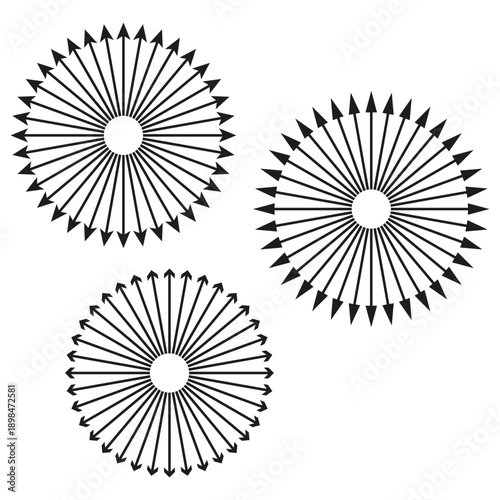 Beautiful navigational circles. Radiant movement patterns. Magnificent arrow Vector. Incredible direction symbols.