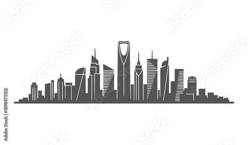 Silhouette of a modern city skyline featuring prominent skyscrapers and towers