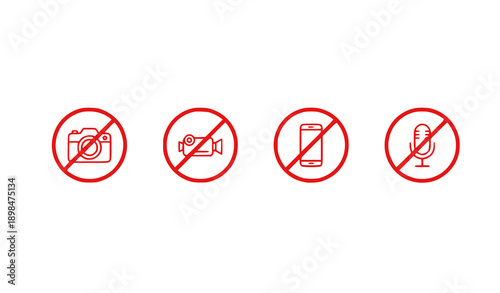 Prohibited signs depicting no photography video mobile phones or recording
