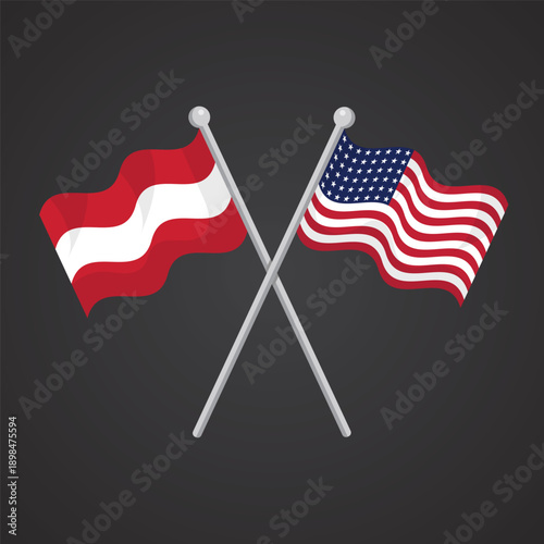 crossed national flags of united states and austria for central european diplomacy and economic summit