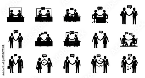 Business Handshake Agreement Icons Set.