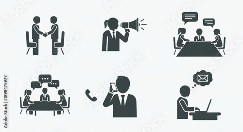 Business communication icons set for meetings and calls.