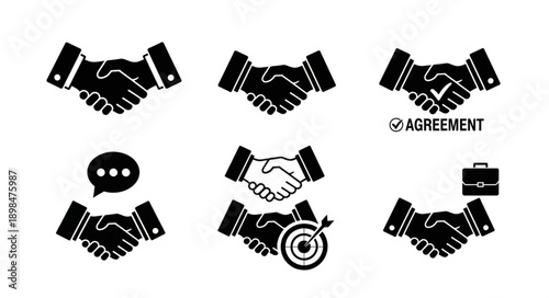 Business Handshake Icons Representing Agreement and Partnership.