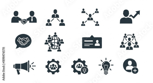 Business Icons Representing Teamwork and Success.