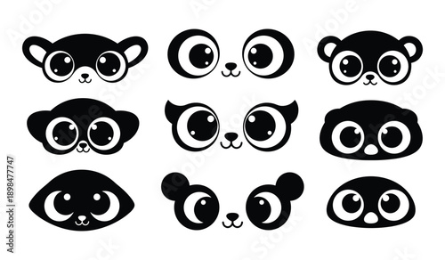 Collection of Cute Cartoon Animal Faces and Eyes illustration drawing