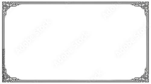 Elegant Geometric Maze Pattern Frame with Traditional Ornamentation on Transparent Background