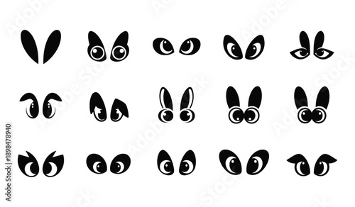 Set of Cartoon Eyes With Different Expressions And Styles In Black And White illustration drawing